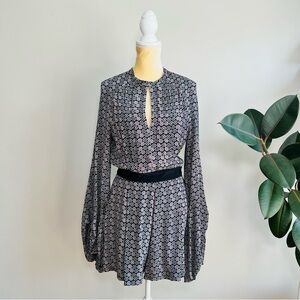 Talitha medallion print long sleeve silk open back romper